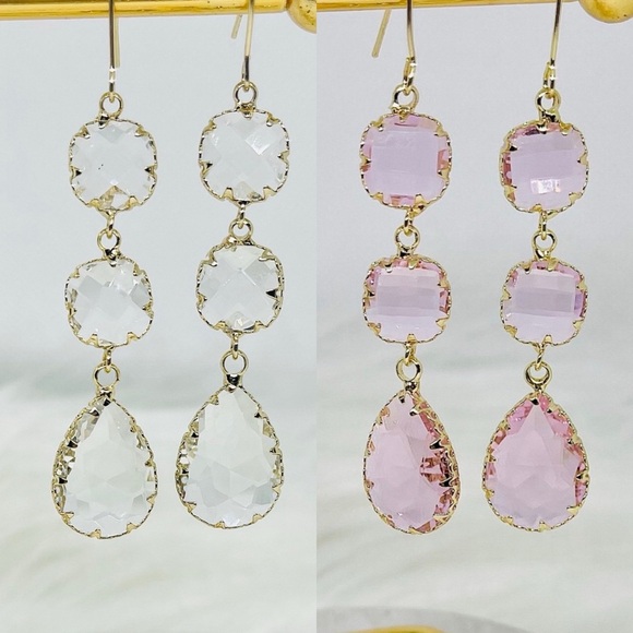 The Crystal Dangling Bezel Duo - 2 pairs - Picture 1 of 7